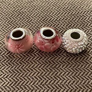 Sterling Silver Glass and Rhinestone Beads Trio